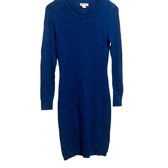 Reiss Bobbina Cobalt Pointelle Knit Long Sleeve Bodycon‎ Sweater Dress Medium - Picture 2 of 9